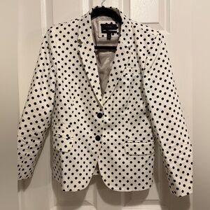 JCrew White/Navy polka dot schoolboy blazer EUC Size 12